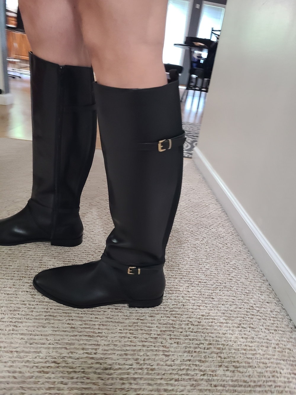 Gorgeous Black Knee-High Flat Pleather Size 14 NIB Tall Riding Boots
